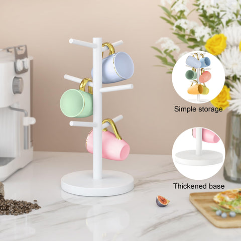 Wisuce Bamboo Mug Holder Tree features six hooks for organized mugs.