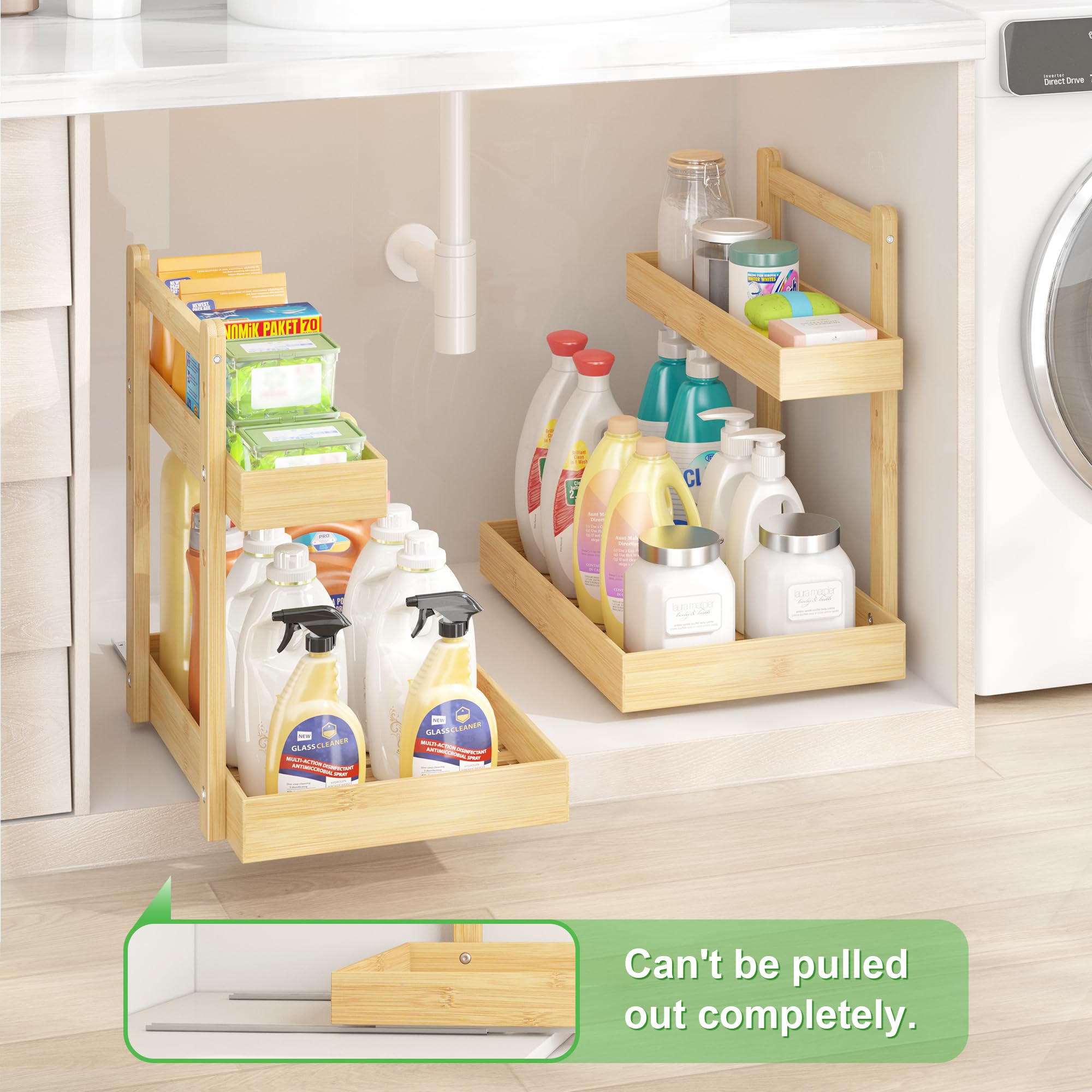 Wisuce Essentials large-capacity shelves organize toiletries, seasonings, and snacks neatly.