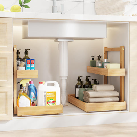 Wisuce Essentials under-sink organizer two-tier design for clutter-free kitchen and bathroom storage.