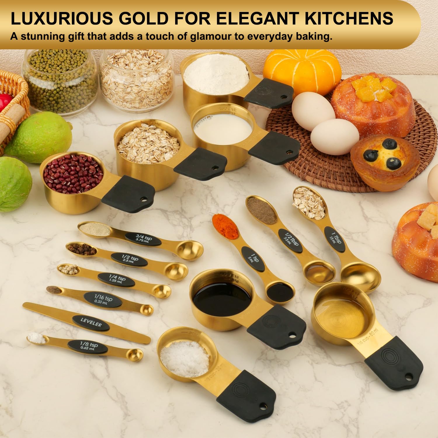 Wisvenio gold double-sided spoons—magnetic for easy nesting