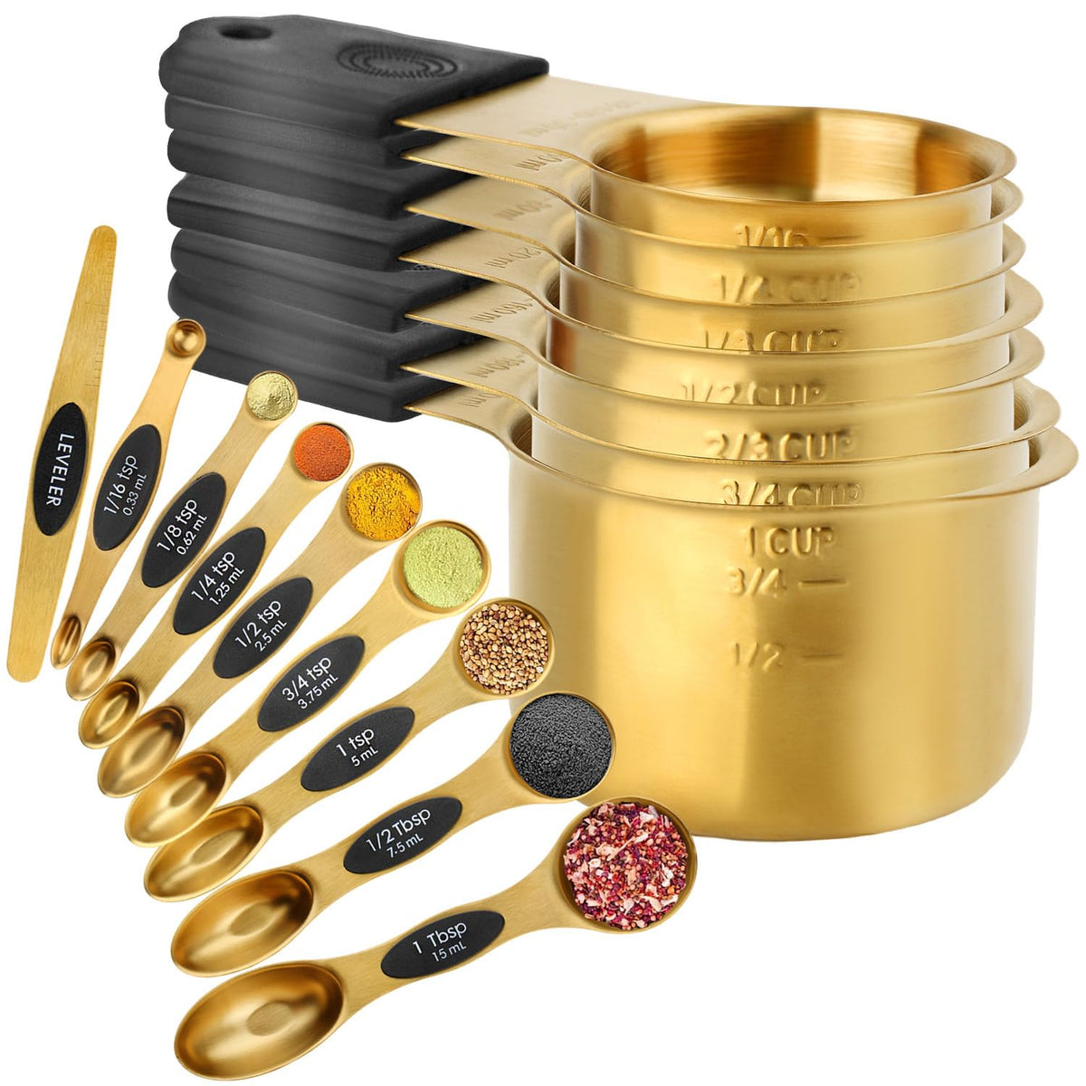 Wisvenio gold magnetic measuring cups set 16-piece—neat nesting for organized storage