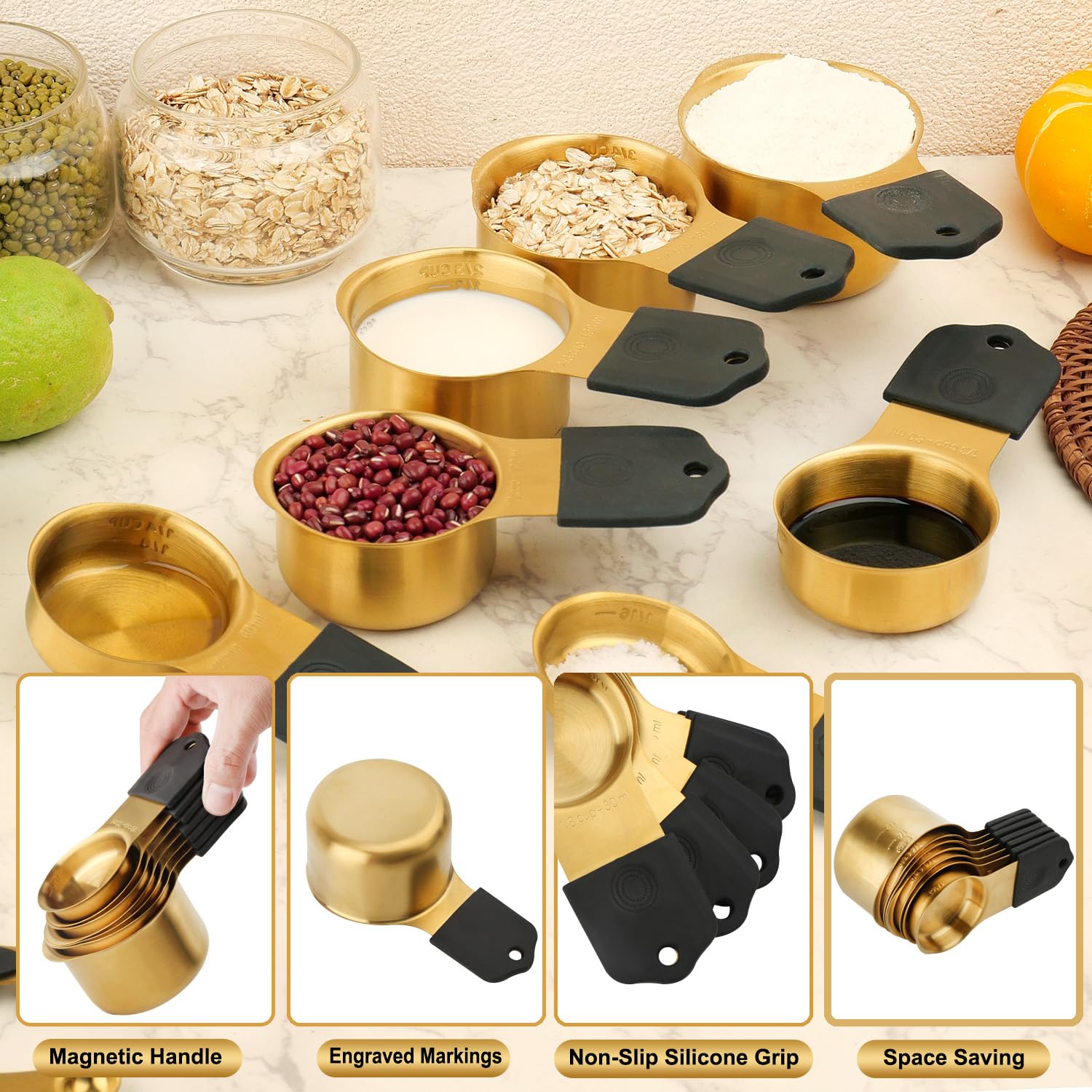 Wisvenio gold measuring cup 2/3 cup—multi-purpose for dry ingredients
