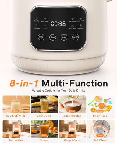 WitLion 50oz Nut Milk Maker control panel display shows 8-in-1 versatility for plant-based drinks