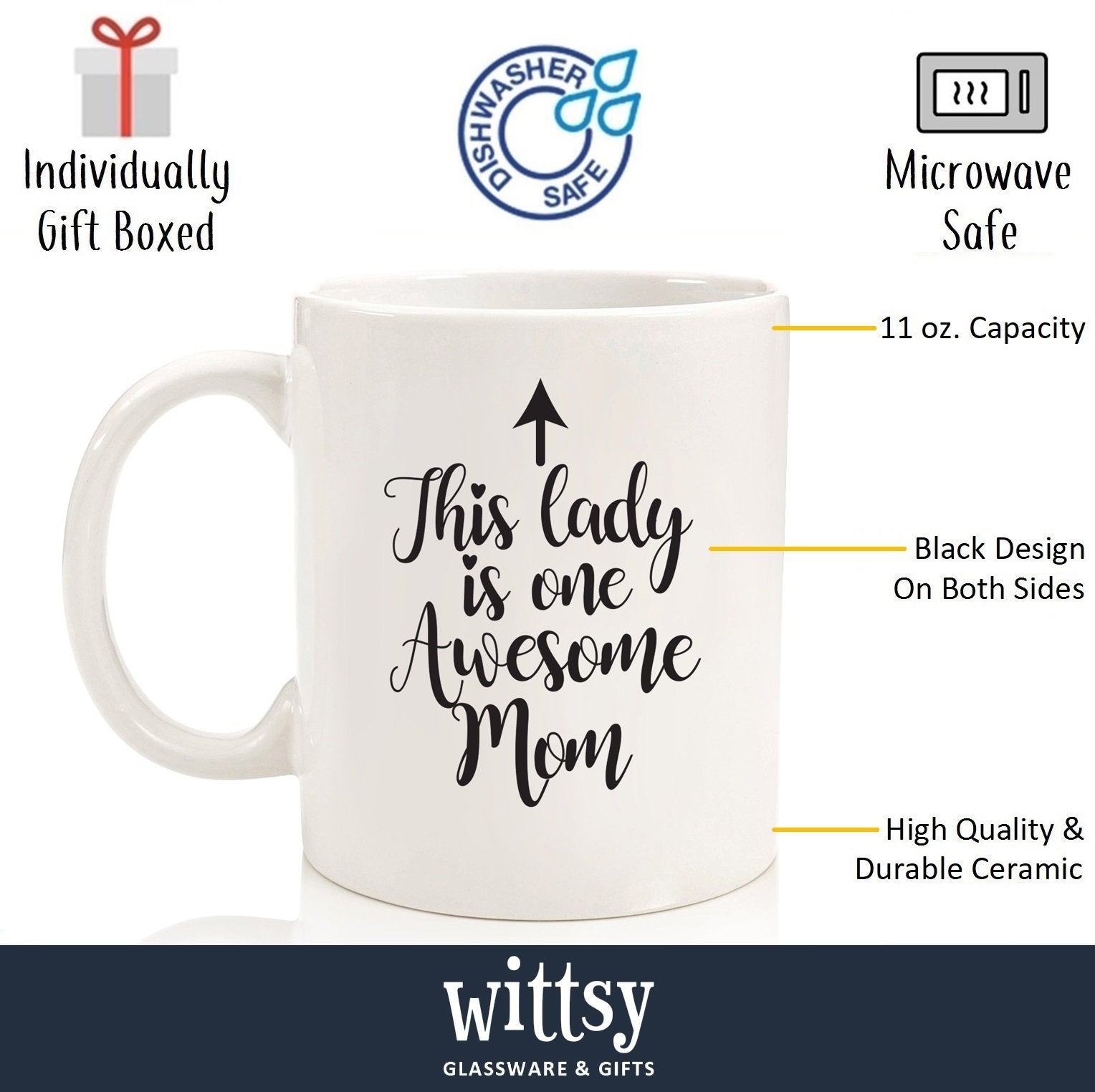 Wittsy One Awesome Mom mug back design for a smile with every sip.