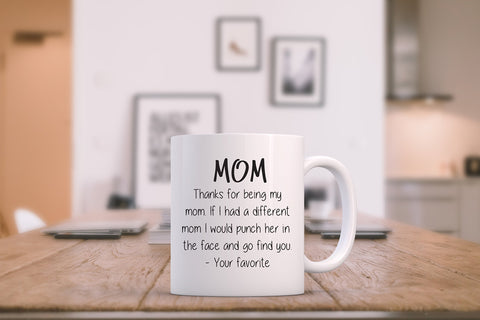 Wittsy Thanks For Being My Mom mug back design, two-sided art