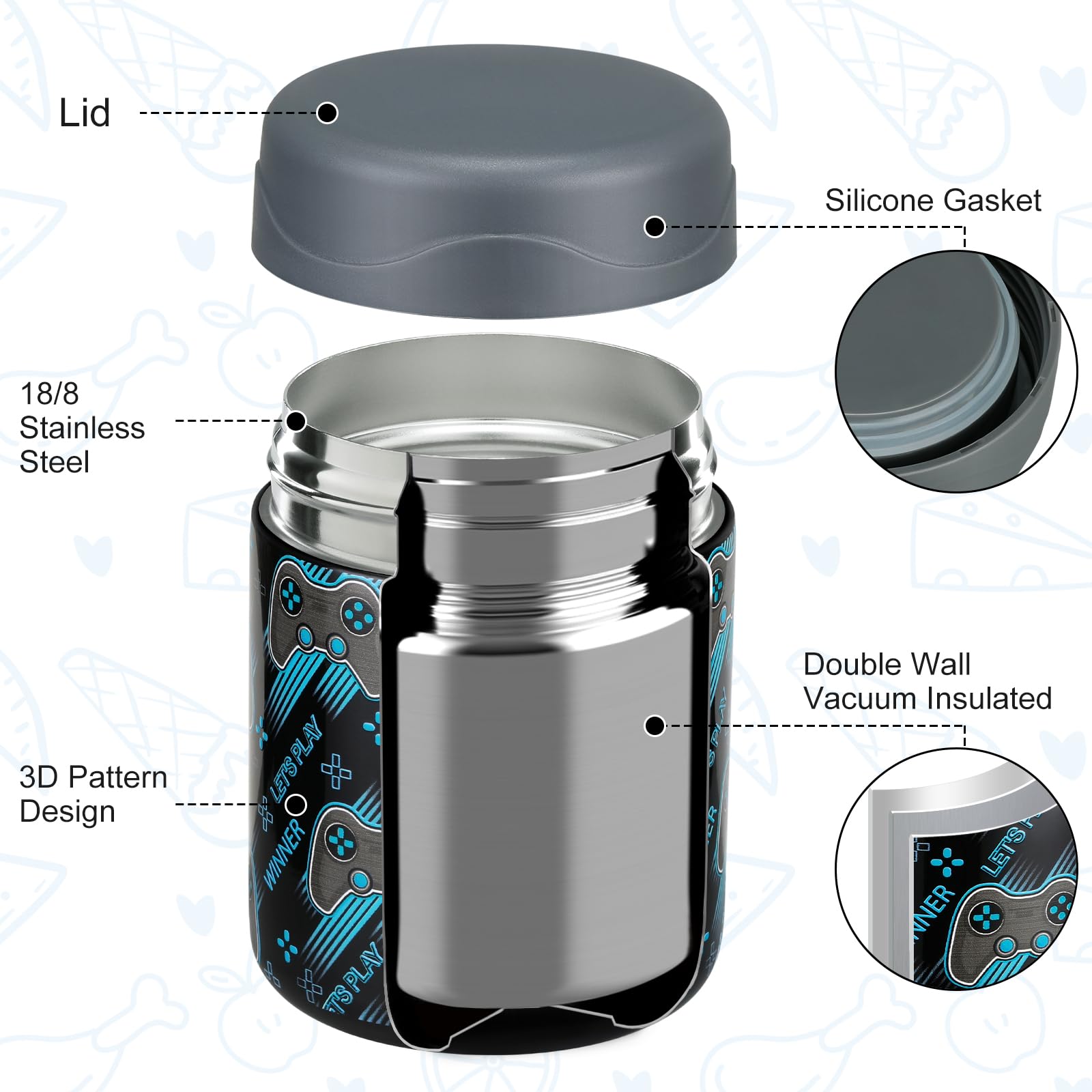 Wiwens jar with double-wall vacuum insulation keeps hot meals warm for hours