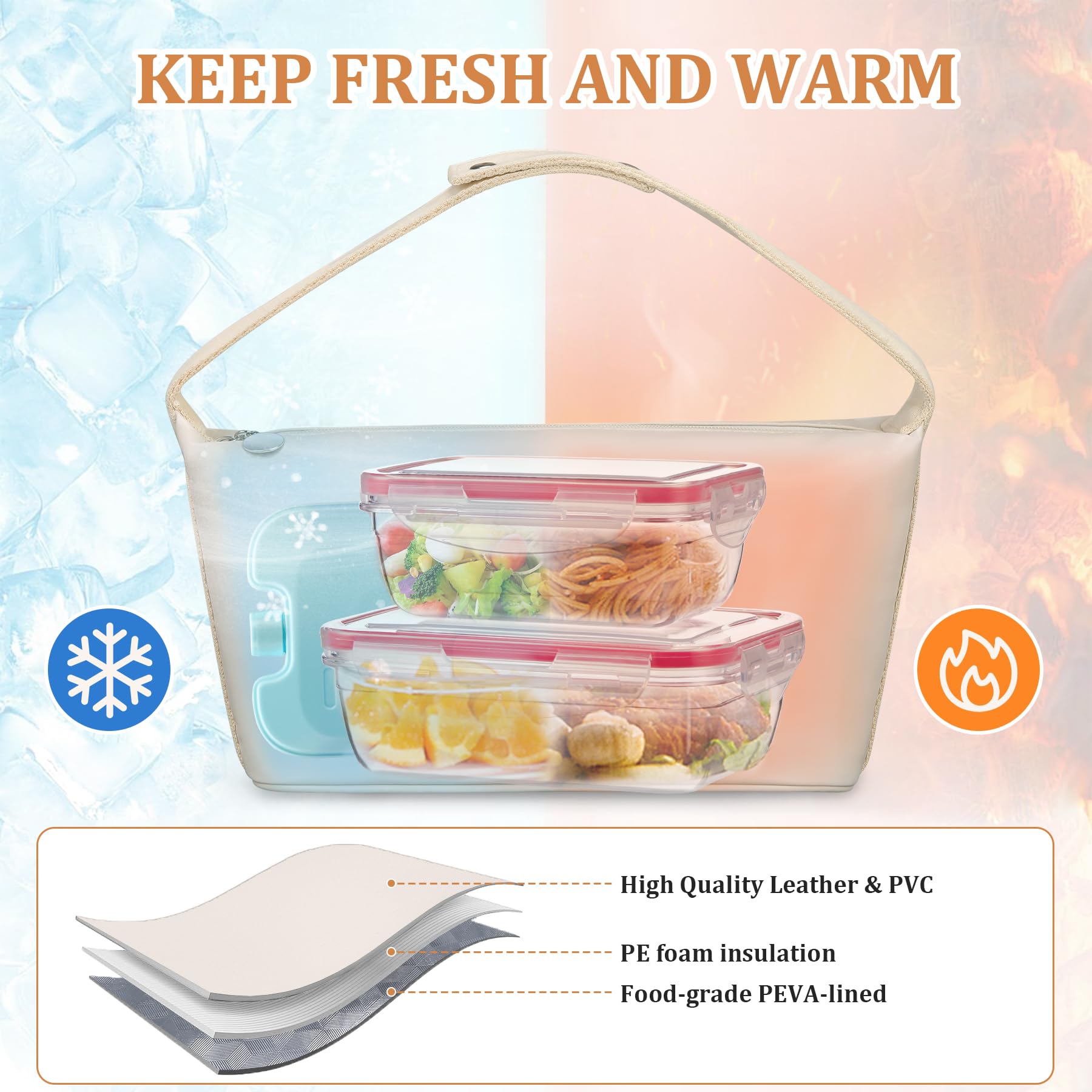 Wiwens PU leather lunch bag close-up highlighting durable material and premium finish.