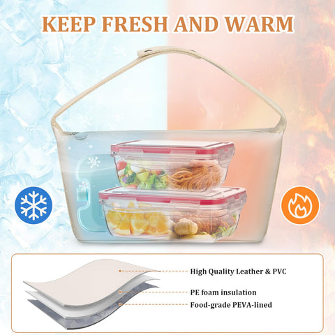 Wiwens PU leather lunch bag close-up highlighting durable material and premium finish.