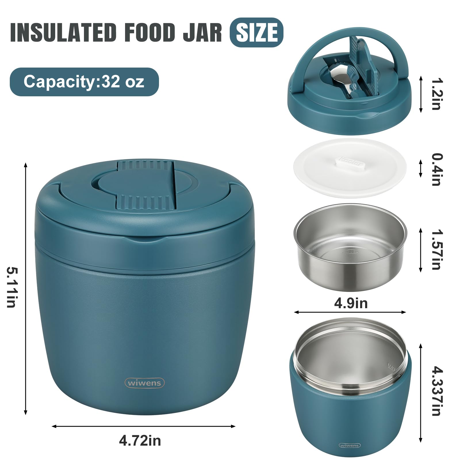 wiwens Thermo Food Jar 32-ounce capacity for generous portions.