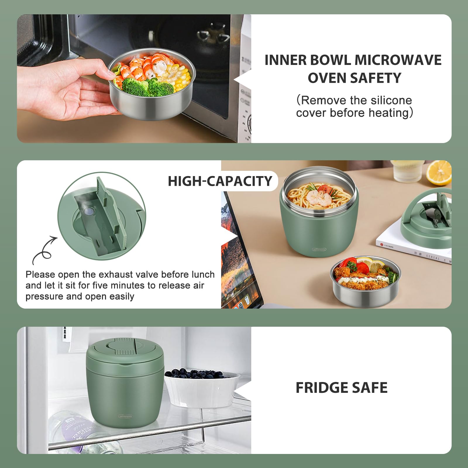 wiwens Thermo Food Jar 32oz capacity suits adults for hearty meals