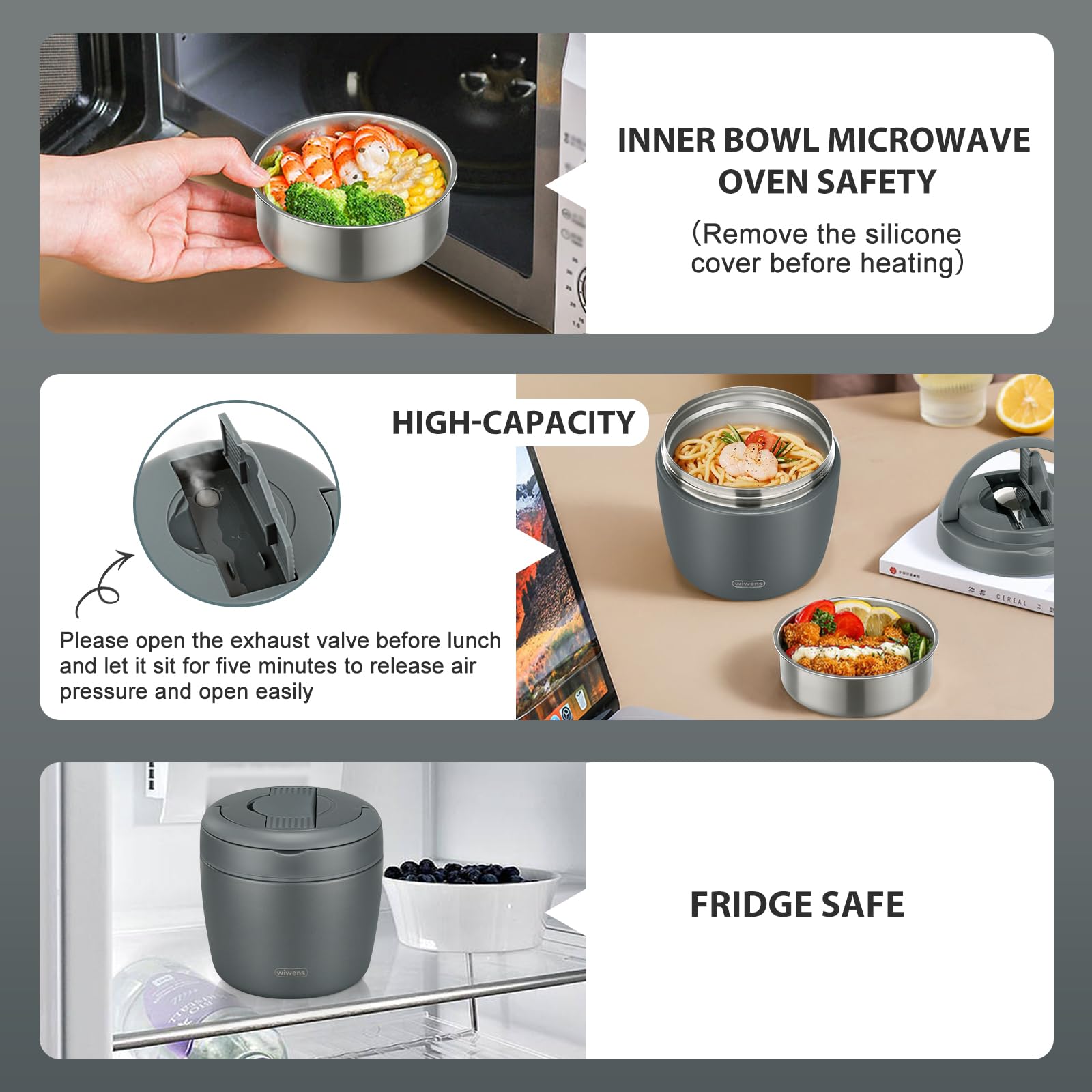 wiwens Thermo Food Jar hidden spoon design and handle for portable meals
