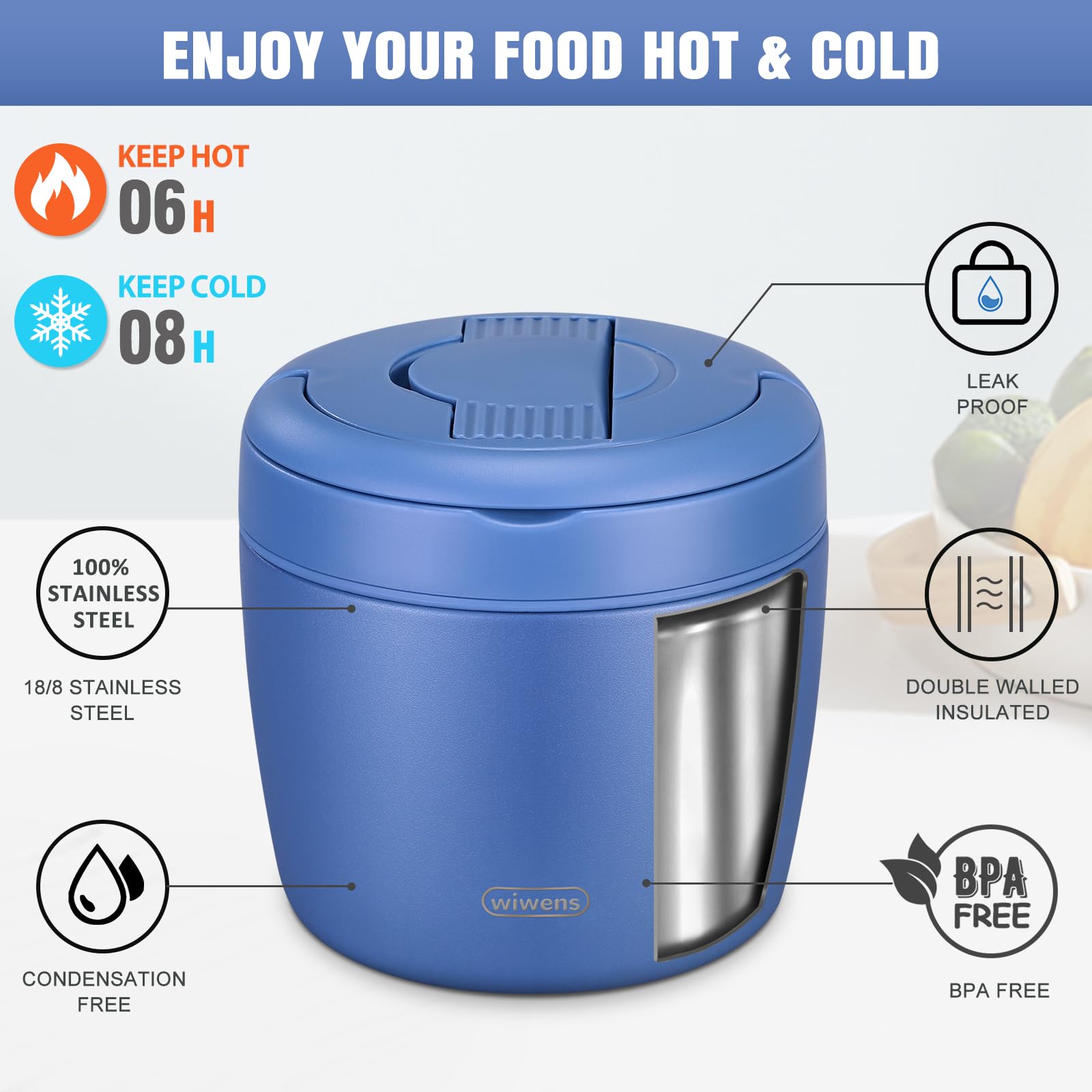 wiwens Thermo Food Jar dual compartments keep foods separate for balanced meals.