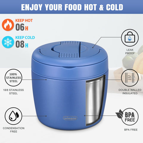 wiwens Thermo Food Jar dual compartments keep foods separate for balanced meals.