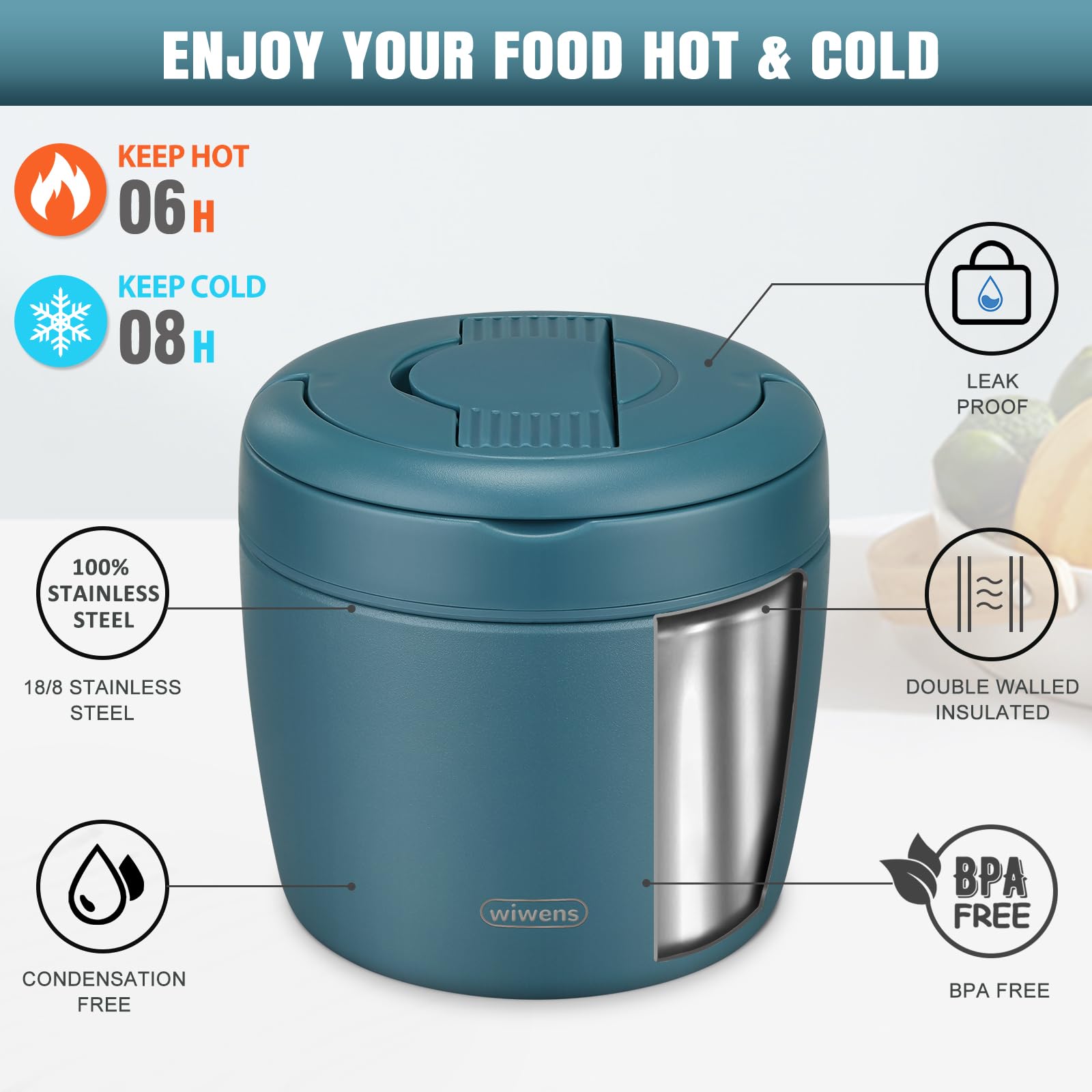 wiwens Thermo Food Jar internal divider keeps foods separated inside.