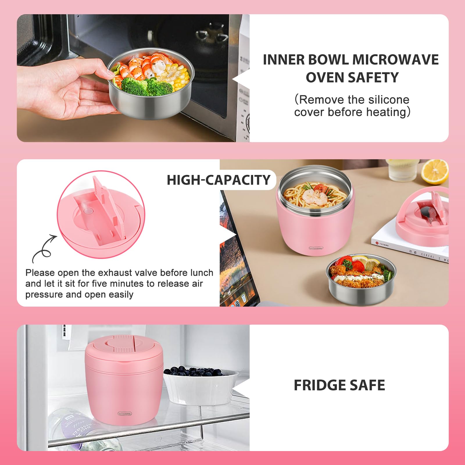 wiwens Thermo Food Jar pink2 32oz capacity suits meals for teens and adults