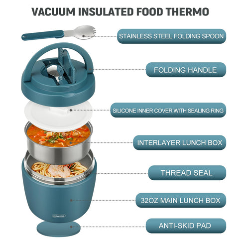 wiwens Thermo Food Jar hidden spoon and handle for easy carrying.