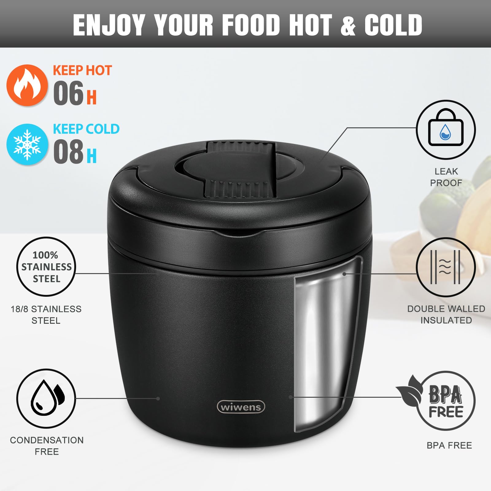 wiwens Thermo Food Jar stainless steel body resists rust and lasts