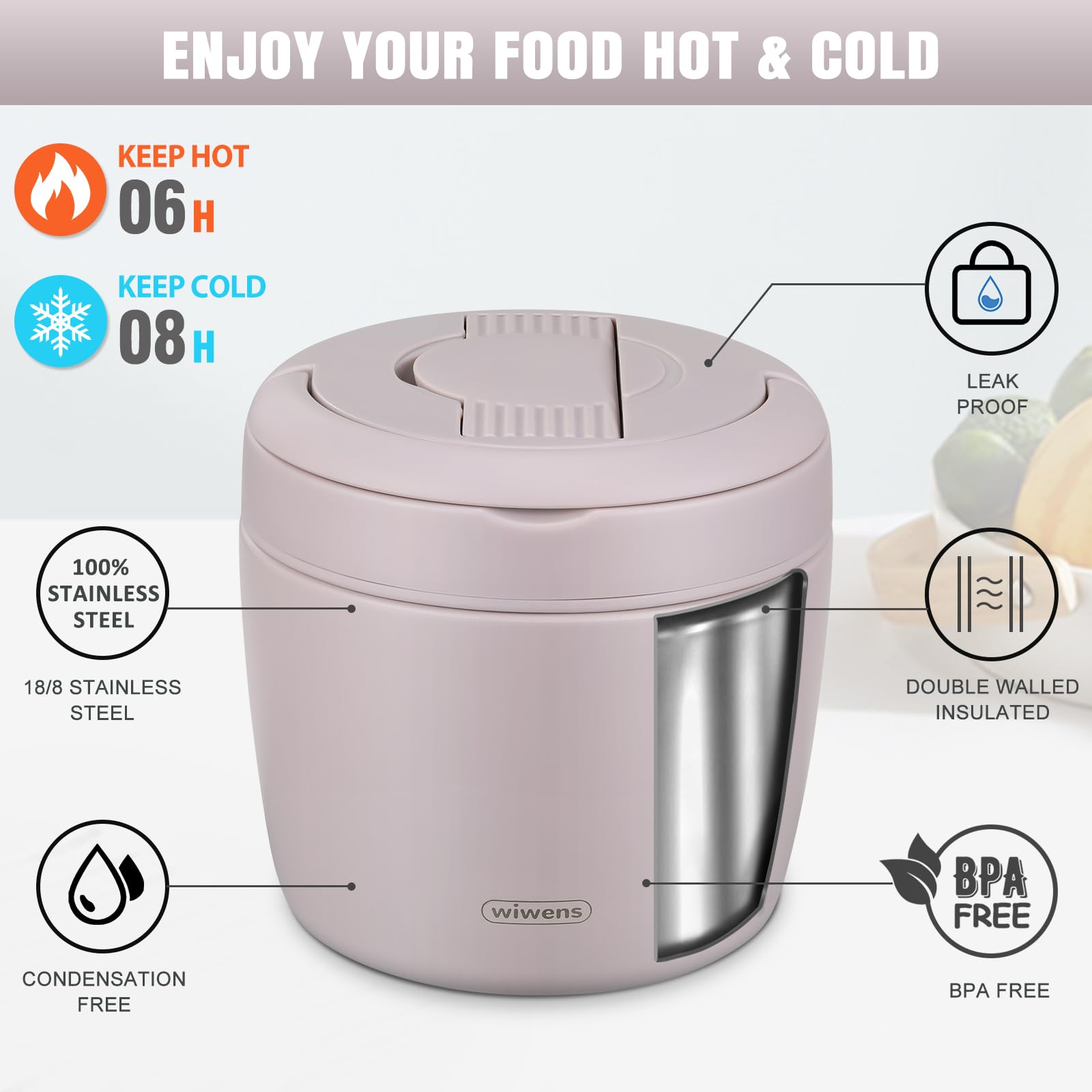 Wiwens Thermo Food Jar vacuum insulated stainless steel preserves heat and freshness