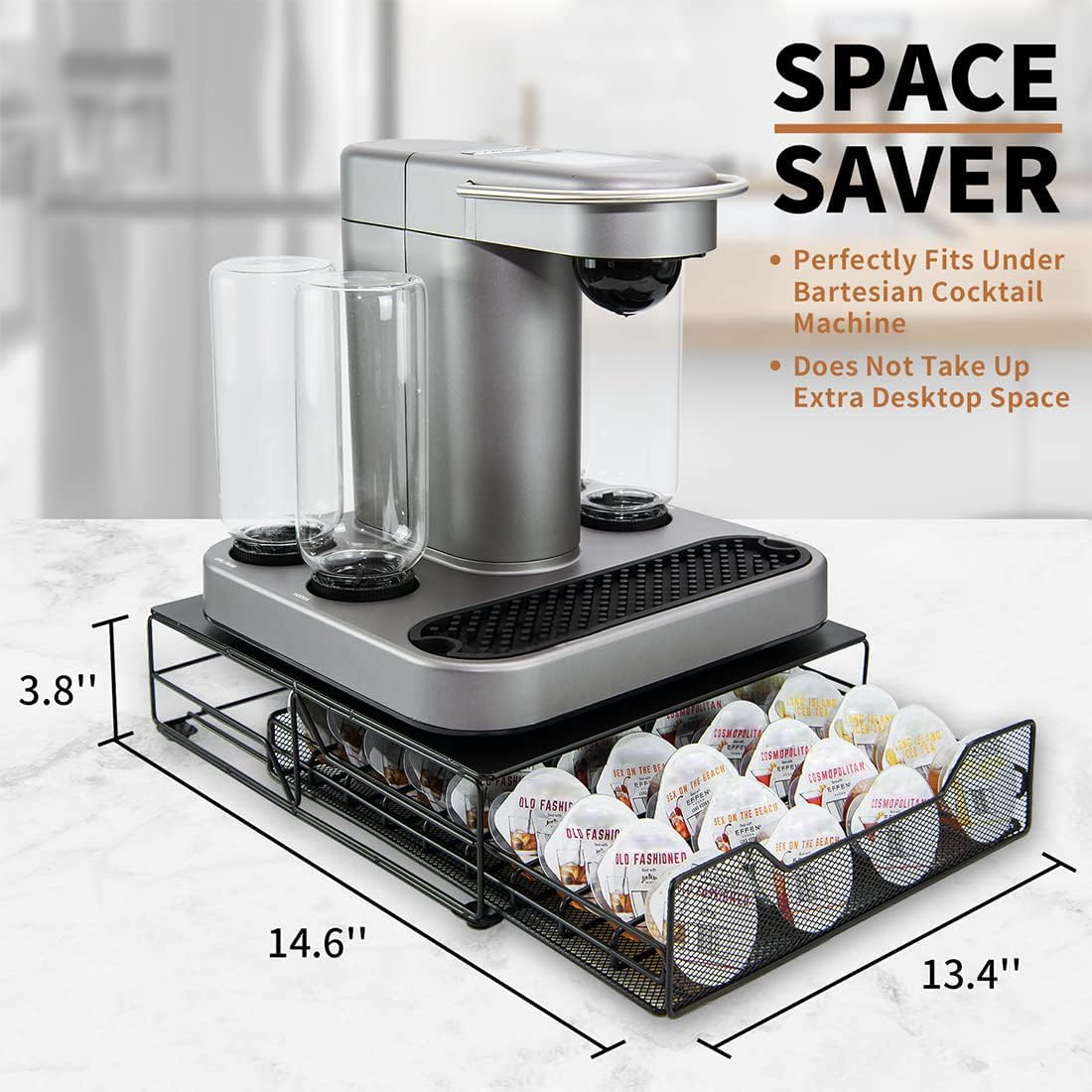 Matte black metal frame adds durable, modern style to kitchen or bar