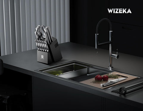 Wizeka 15-piece knife set covers essential kitchen tasks with versatile blades.