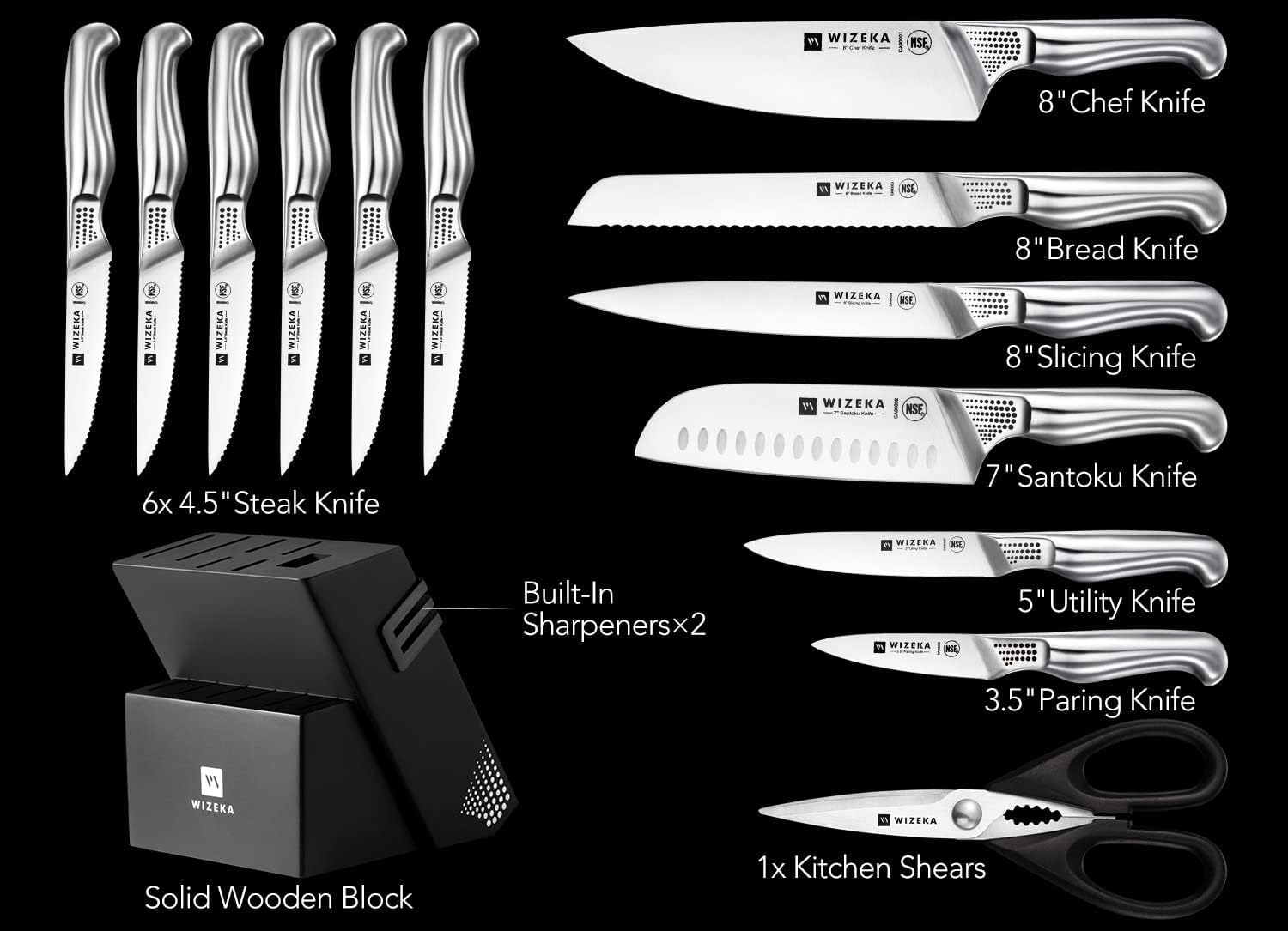 WIZEKA 5 inch utility knife for small prep work