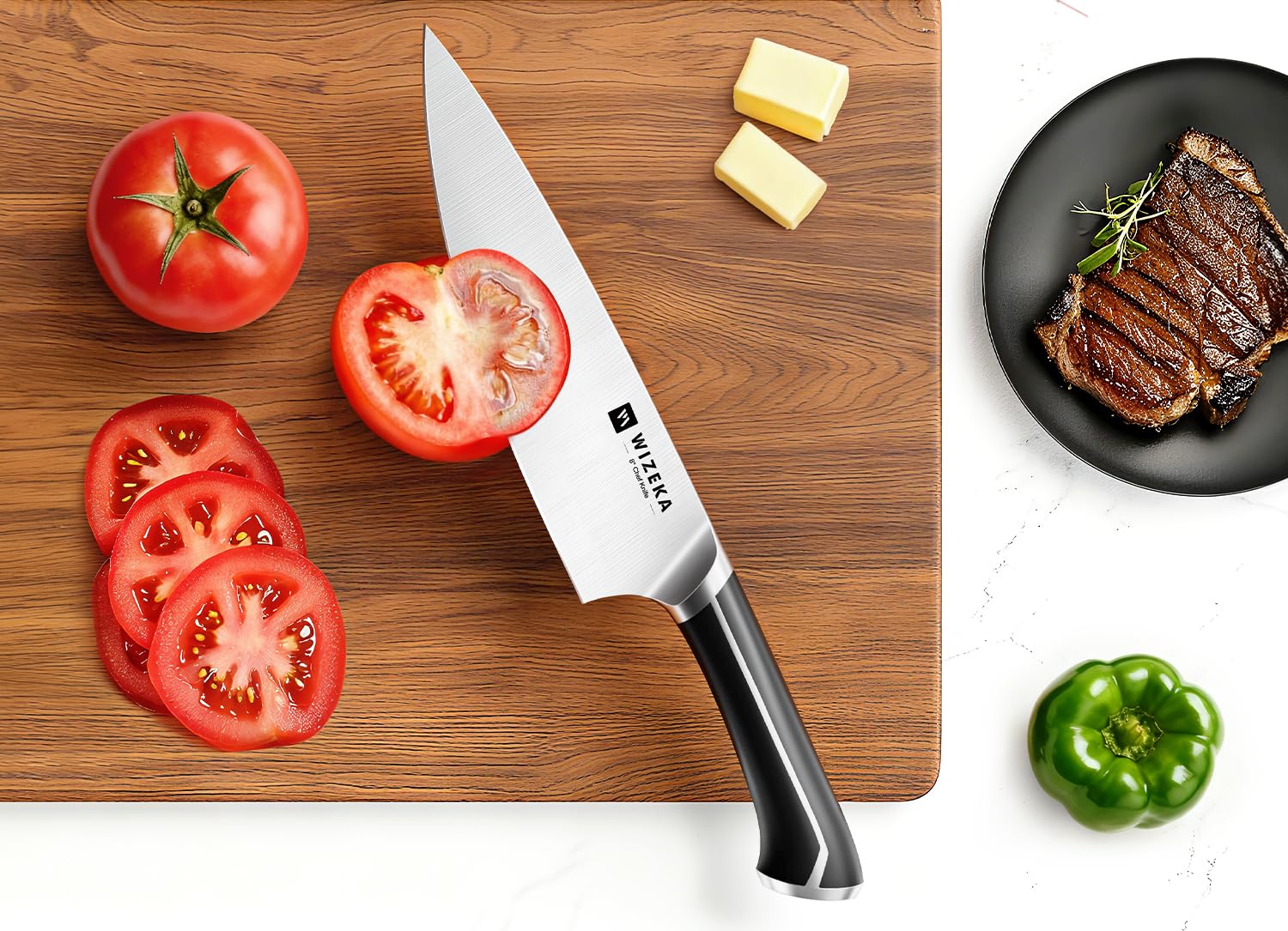 WIZEKA Crown Series 8-inch slicing knife for even, fiber-free slices