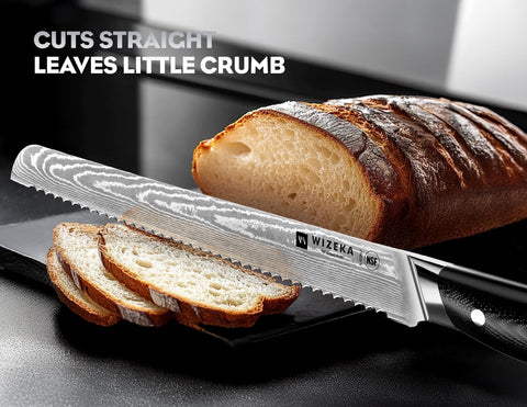 WIZEKA Damascus serrated edge ideal for crusty loaves and even slices