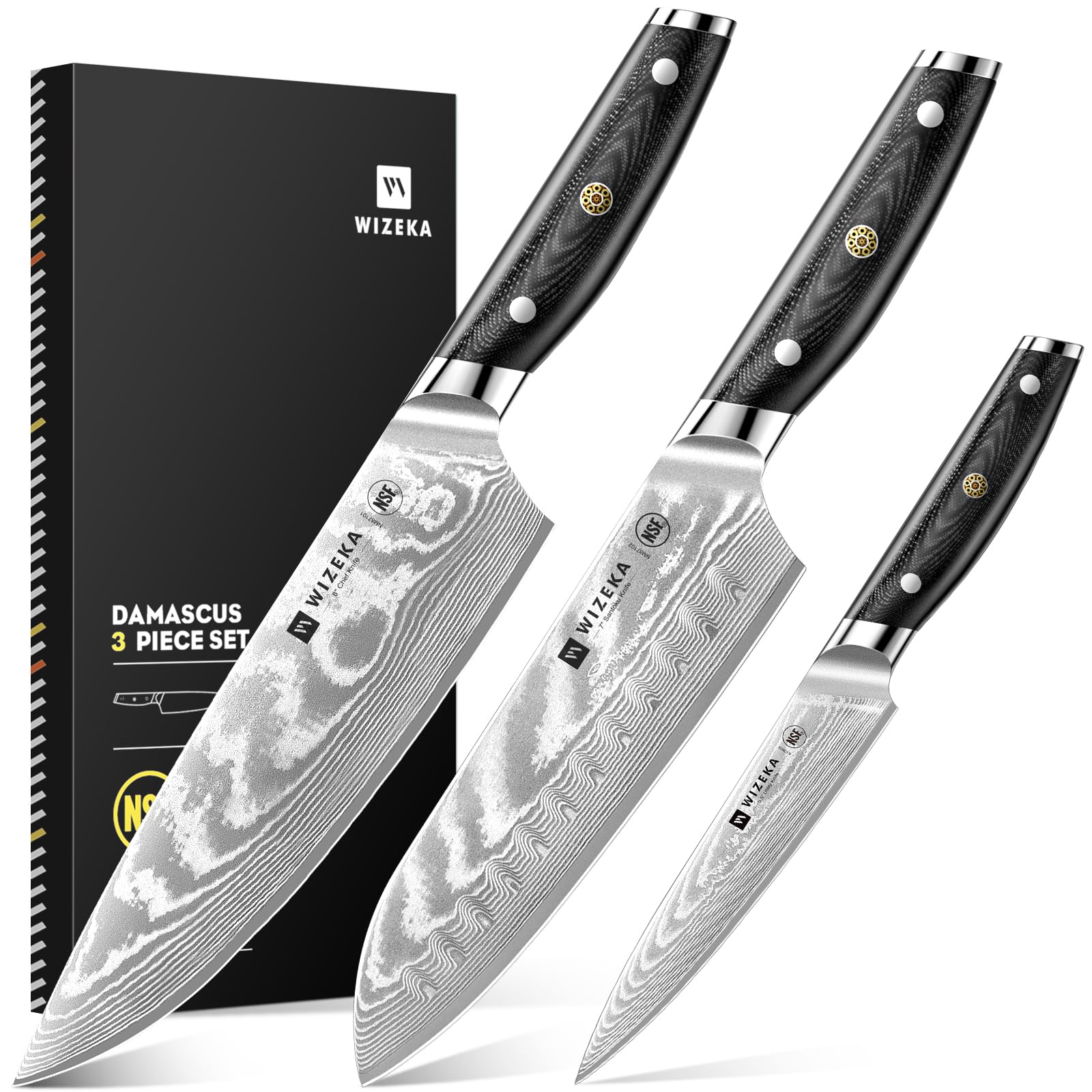 WIZEKA 8-inch Damascus chef knife for precise chopping and clean cuts.
