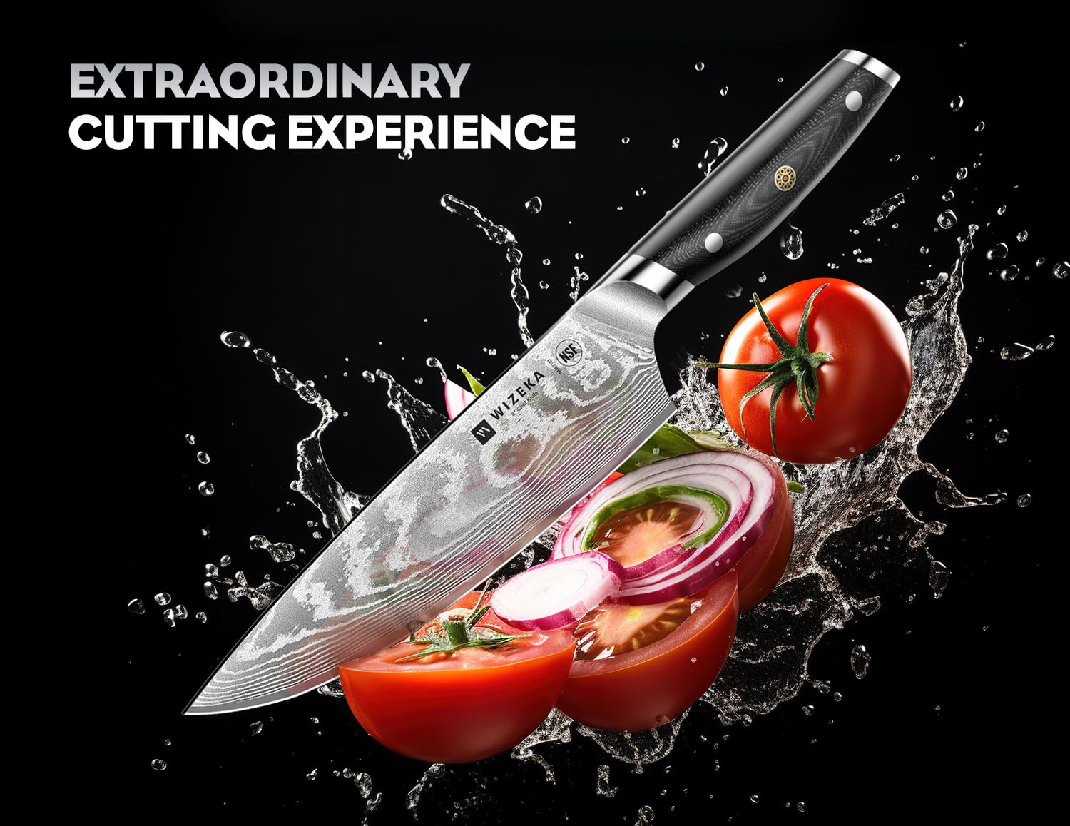 WIZEKA 7-inch Damascus Santoku knife ideal for versatile vegetable and meat prep.