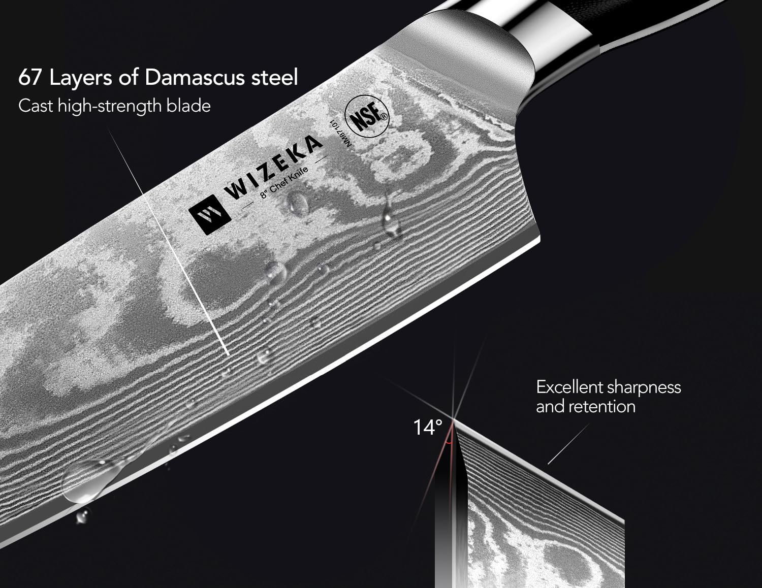 WIZEKA 5.5-inch Damascus utility knife for detail work and trimming tasks.