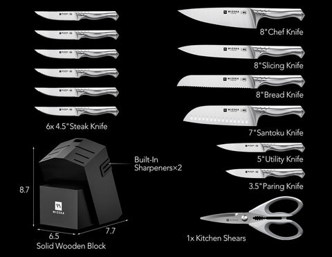Wizeka high-carbon German stainless steel resists rust and maintains sharpness.