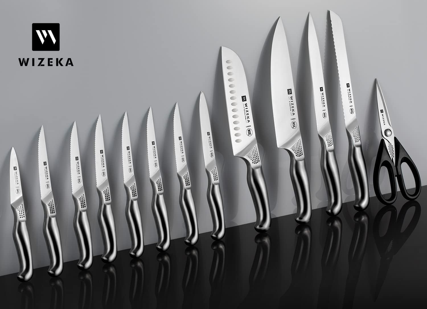 WIZEKA kitchen shears and block with built-in sharpeners