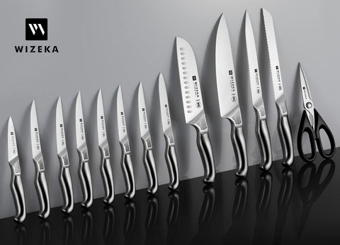 WIZEKA kitchen shears and block with built-in sharpeners
