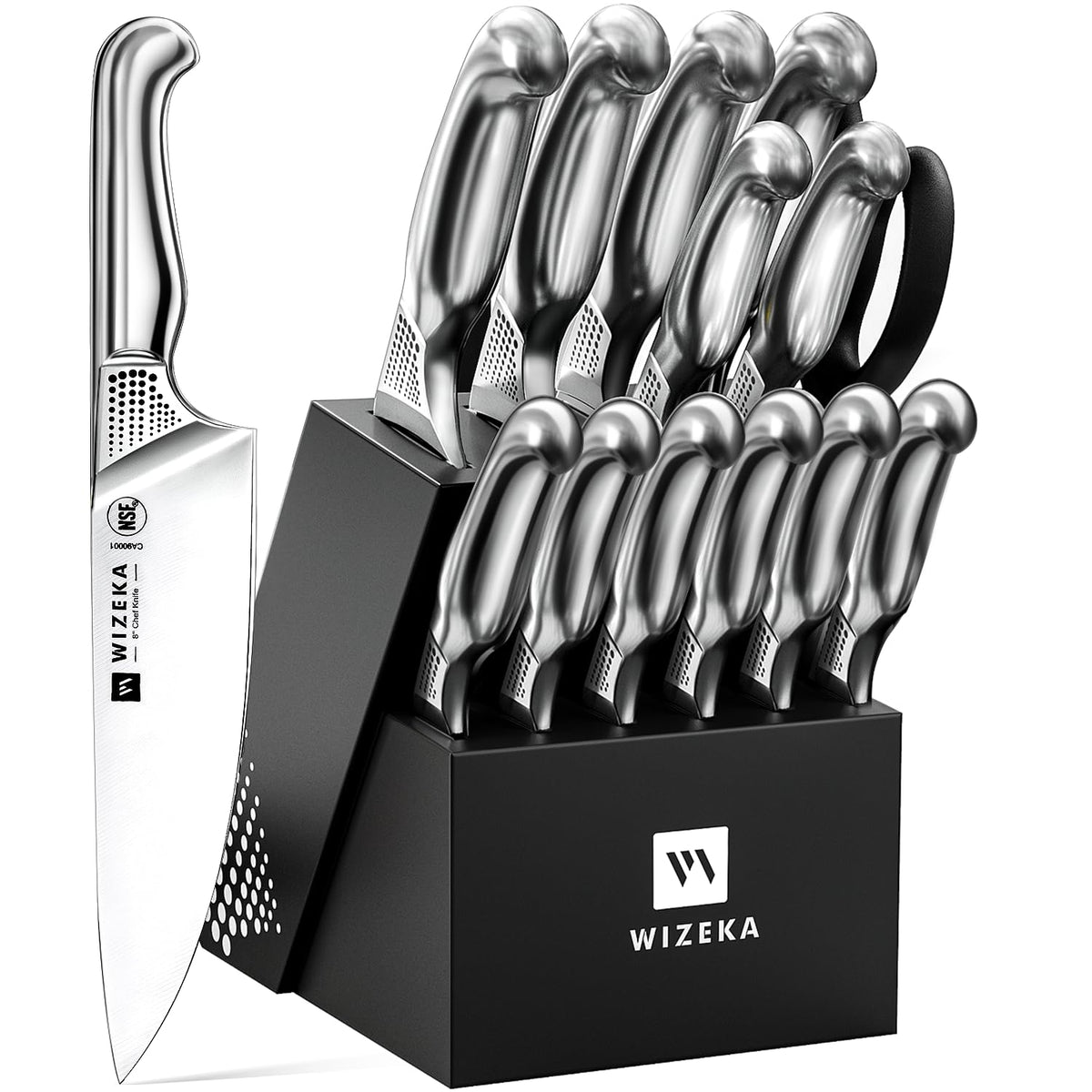 WIZEKA Starry Sky knife block with full knife set for organized prep