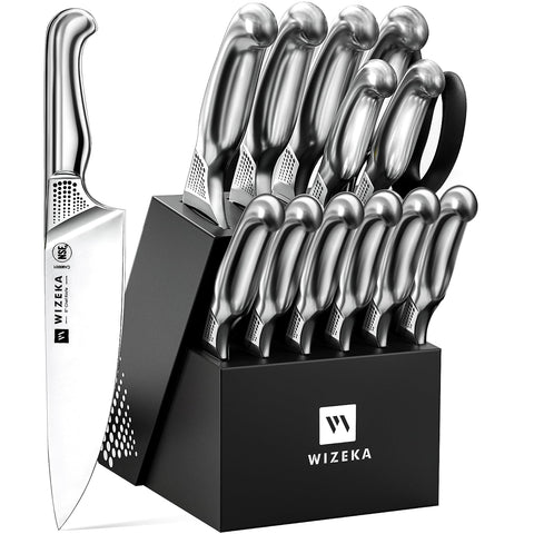 WIZEKA Starry Sky knife block with full knife set for organized prep