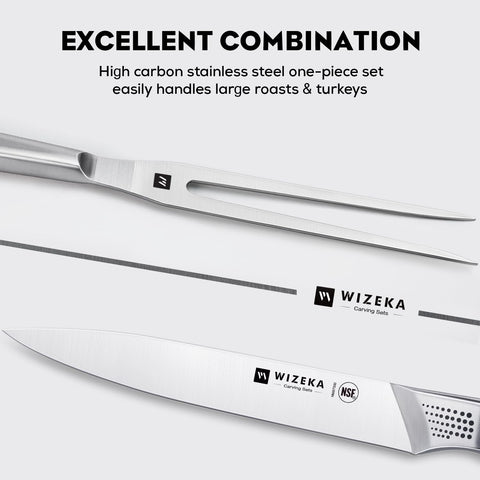 WIZEKA carving fork with widened tips secures large meat cuts