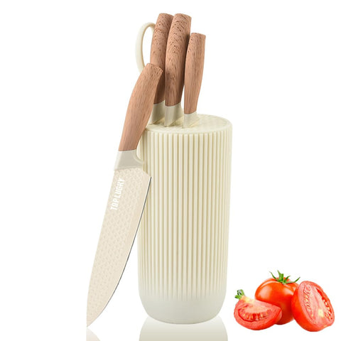 Wiztoynia 6-piece beige knife set on counter, space-saving storage.