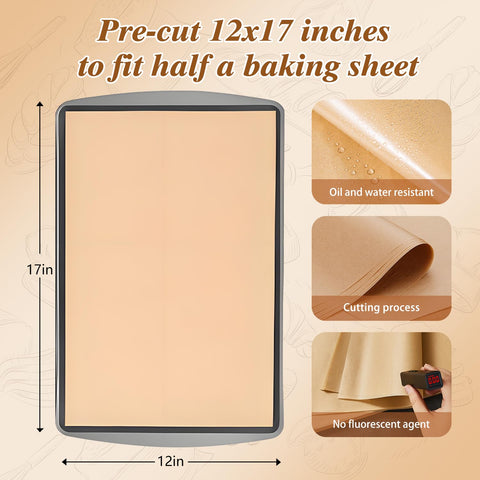 WKTML parchment paper 12x17 unbleached, silicone-coated for easy food release.