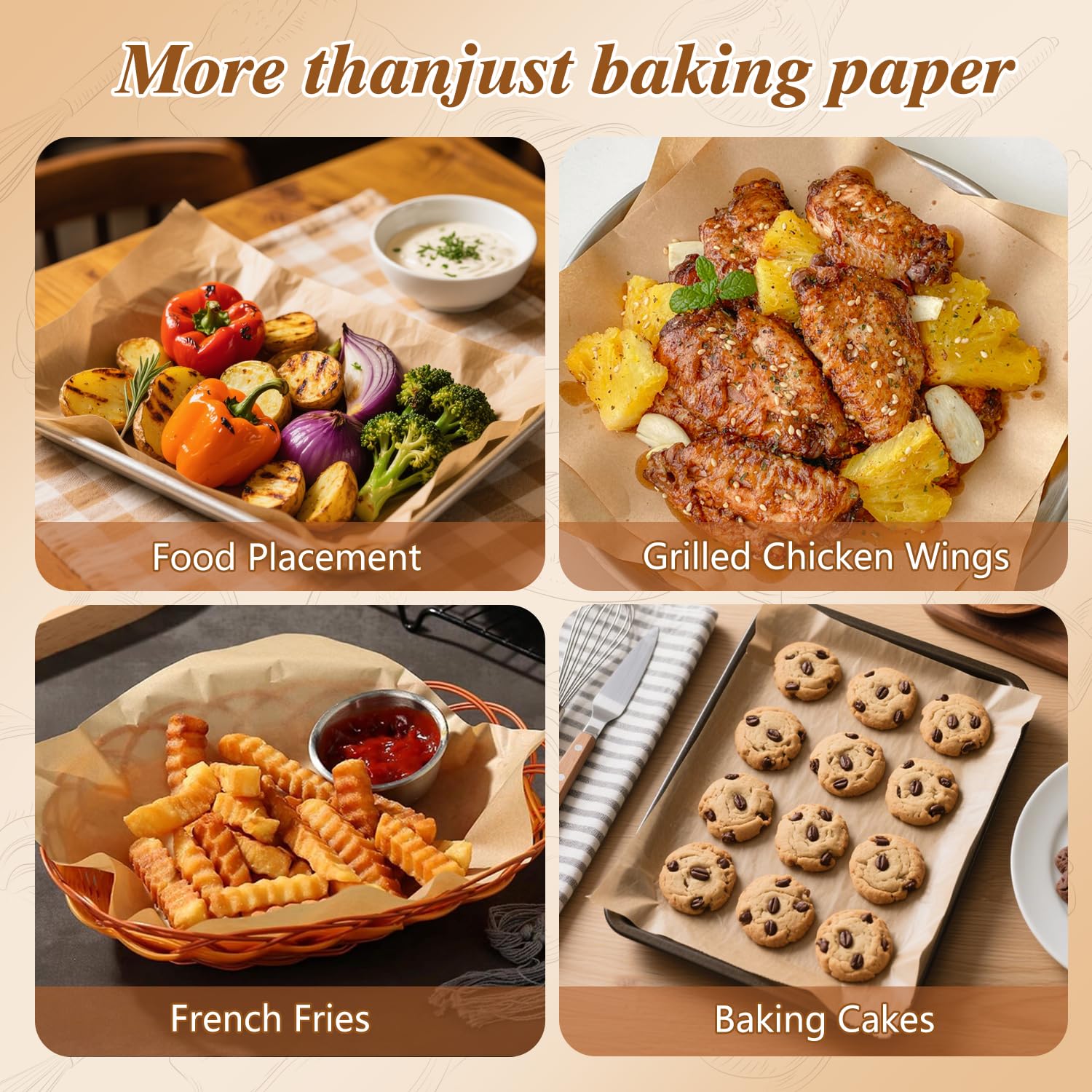 WKTML parchment paper for oven, air fryer, and microwave use, simplifies cleanup.