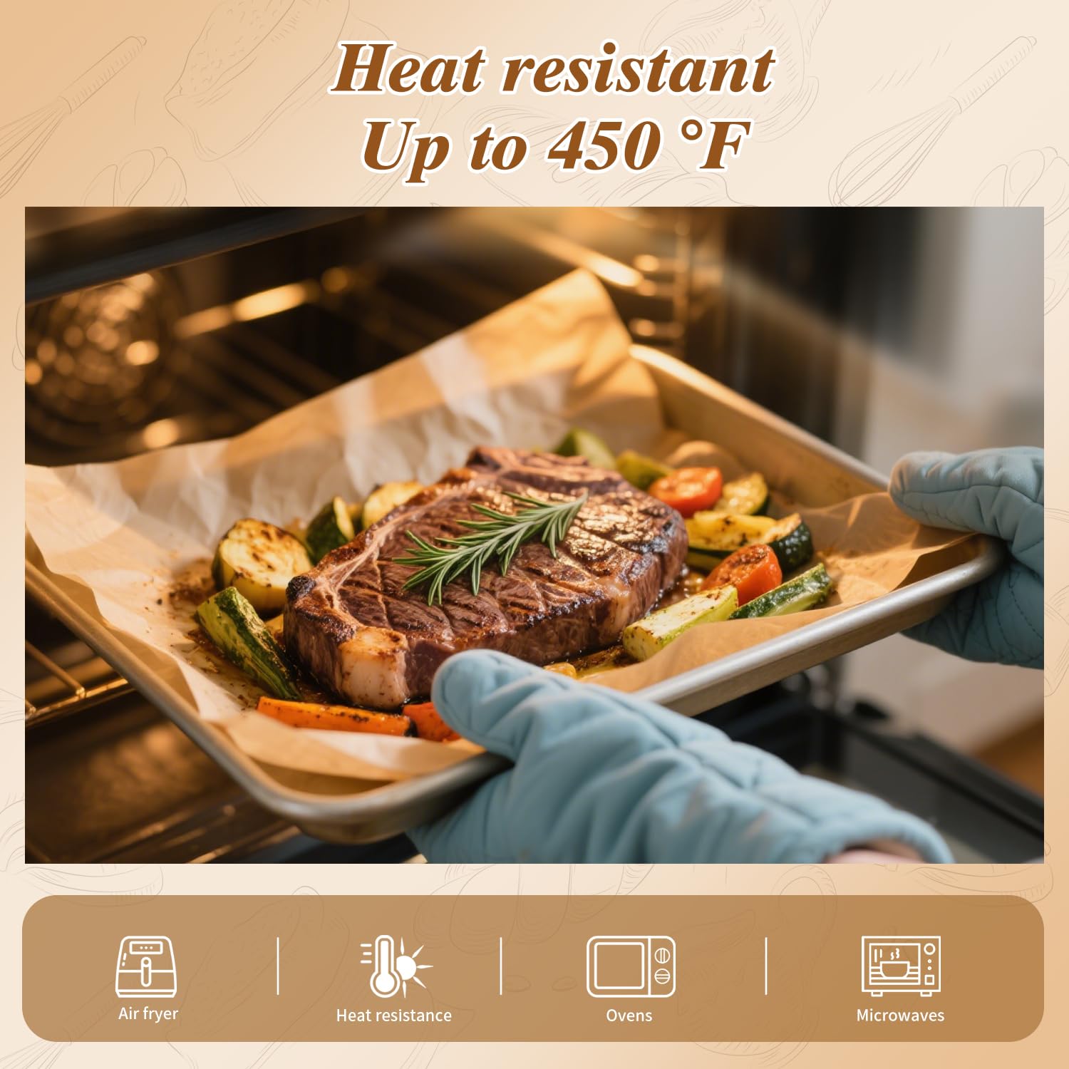 WKTML baking paper 12x17 heat resistant up to 450F for sturdy baking.