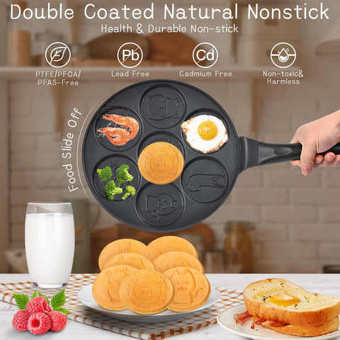 WKWKTOTO seven-animal-molds enable batch cooking pancakes and sides for busy mornings.