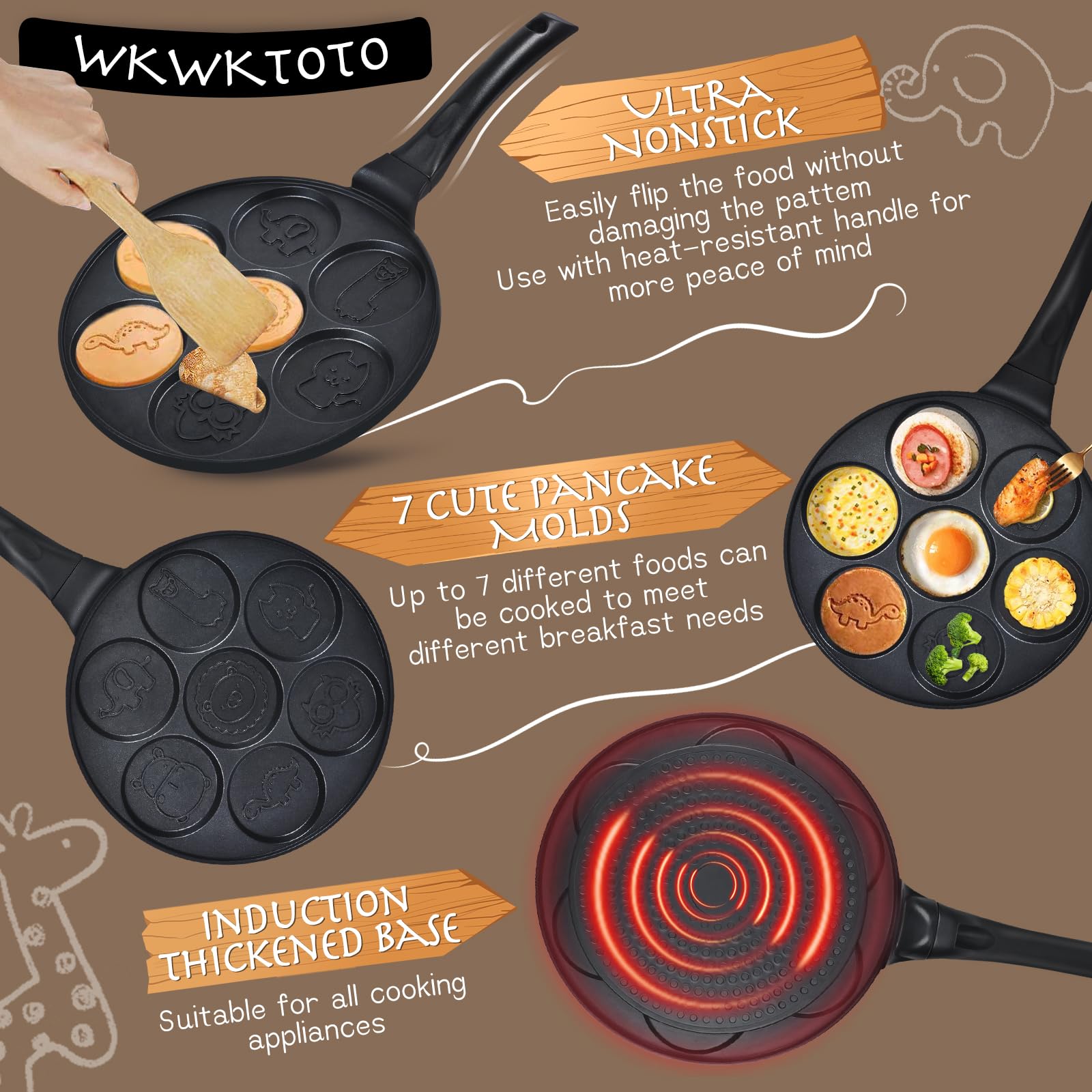 WKWKTOTO non-stick coating aids easy cleanup after breakfast.