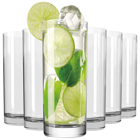Wlasss 16oz crystal highball glasses front view for cocktails and water