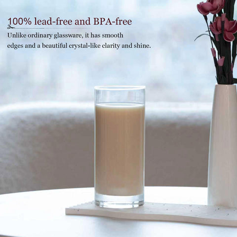 Wlasss crystal-clear tall glasses side view perfect for juices and shakes
