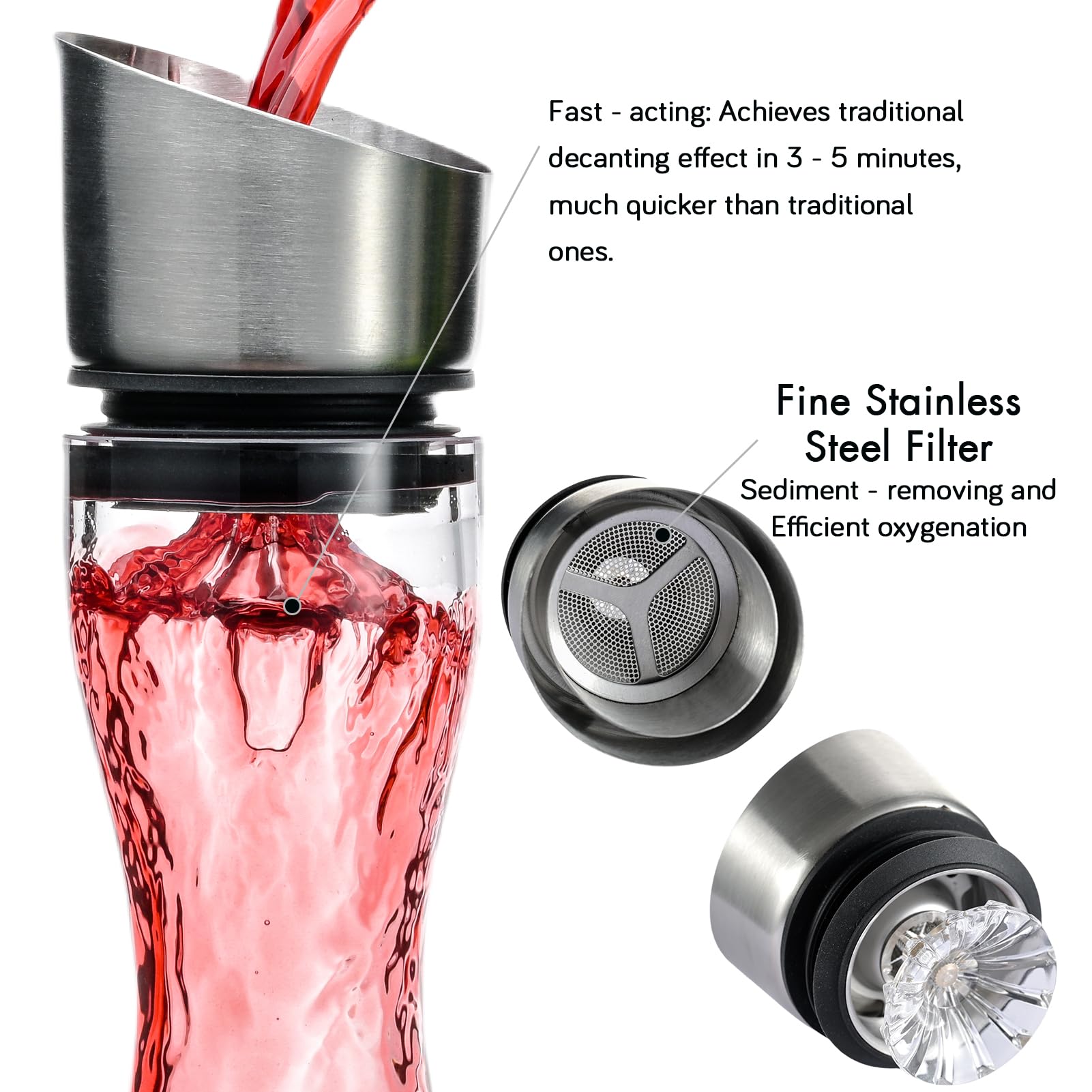 Wlasss narrow-neck pour spout minimizes spills during serving.