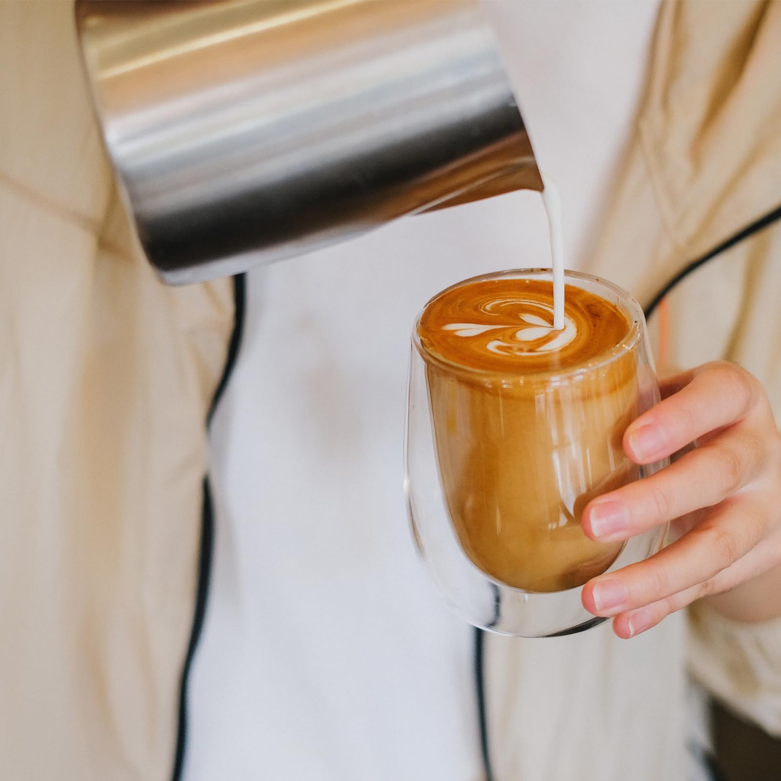 Wlasss 7.4 oz capacity suits espresso, cappuccino, or latte at home.
