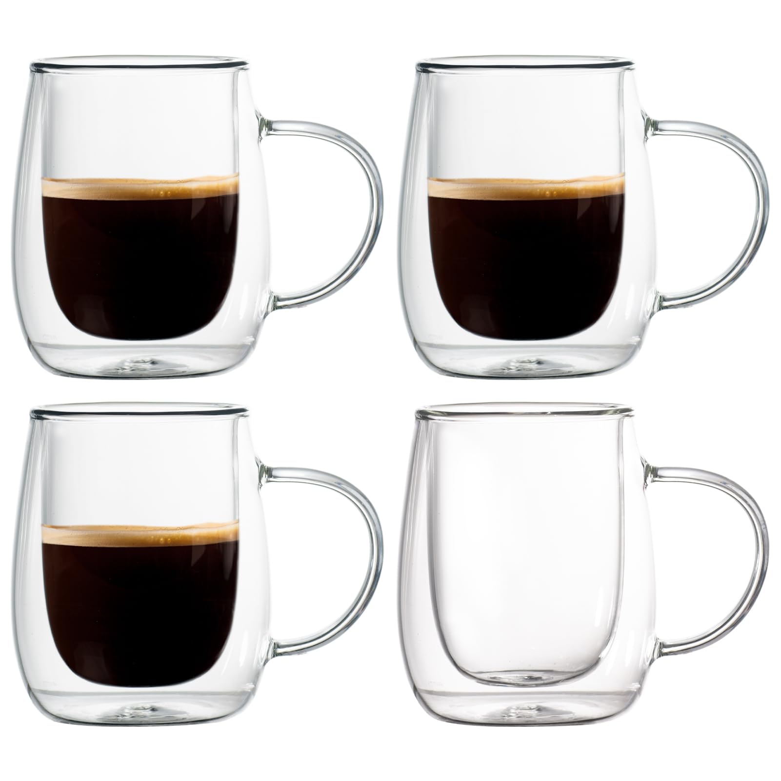 Wlasss espresso cups with double-wall insulation keep coffee hot while fingers stay cool.
