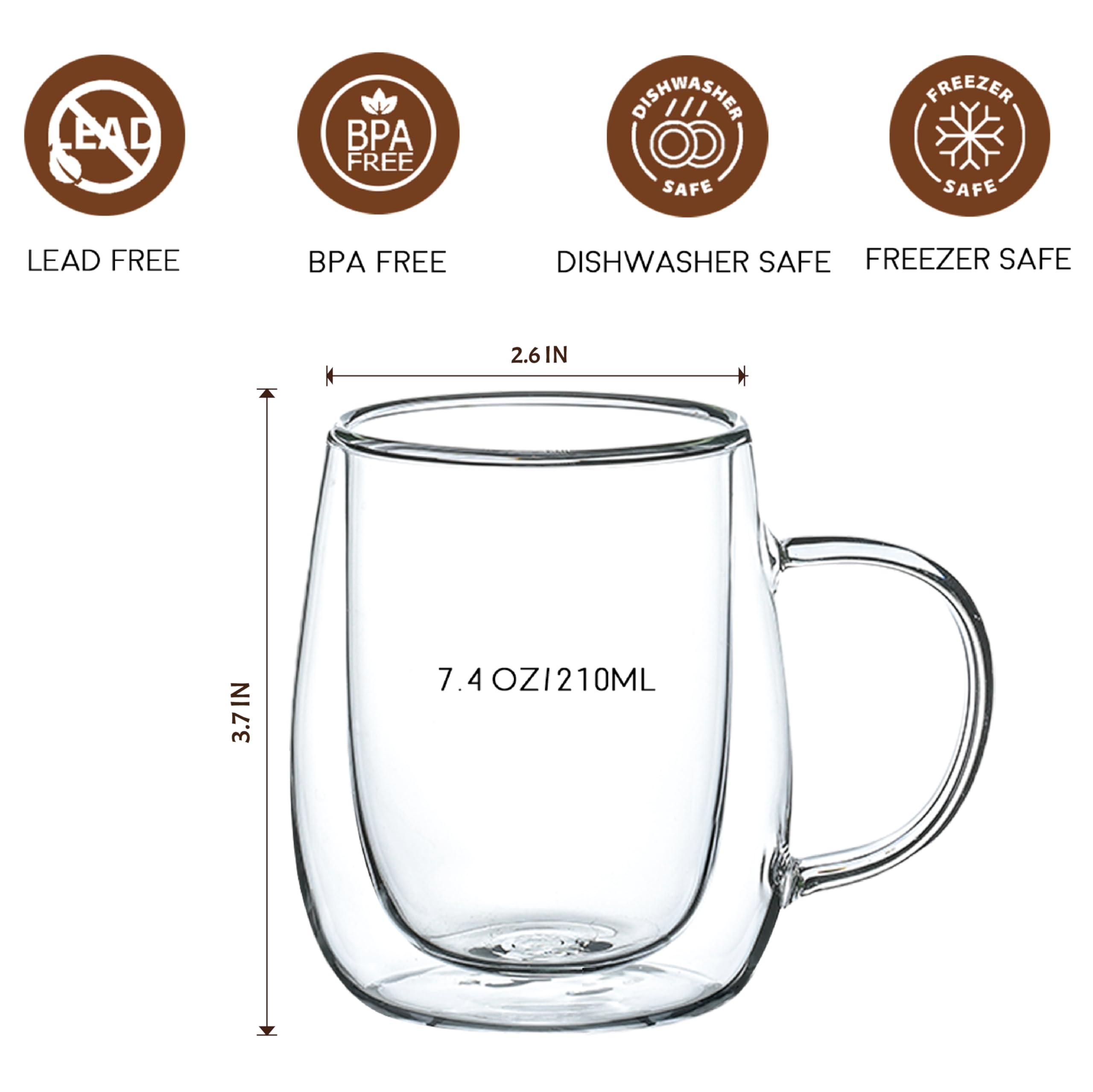 Wlasss glass espresso cups with handles provide comfortable grip for daily café-style drinks.