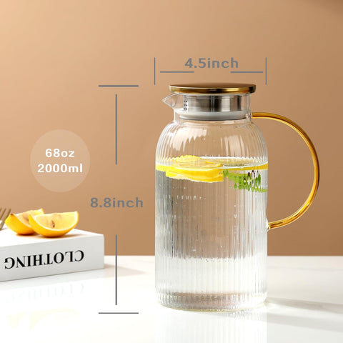 Wlasss glass pitcher with stripe design adds modern style to gatherings.