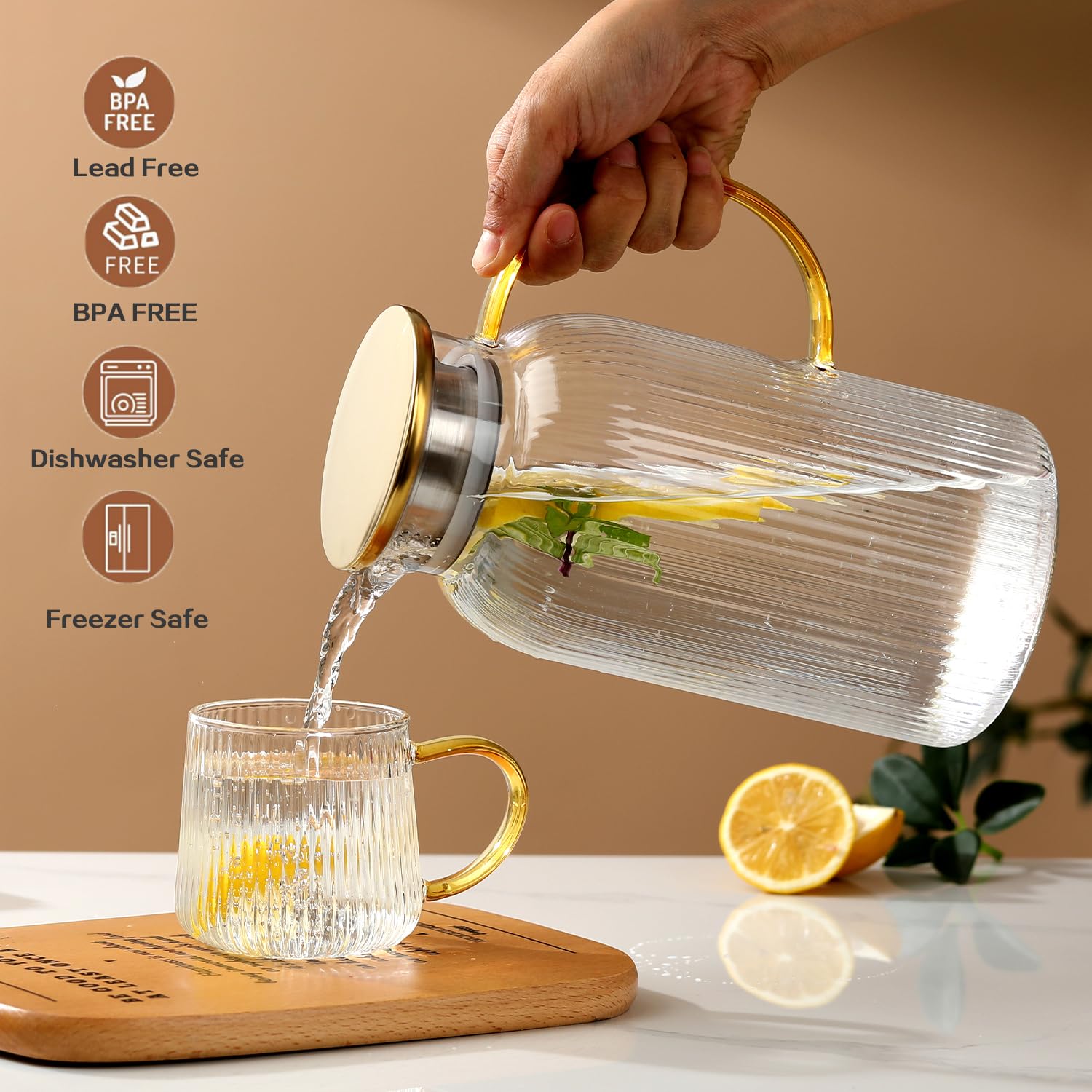 Wlasss 2-liter pitcher ideal for hot or iced beverages.